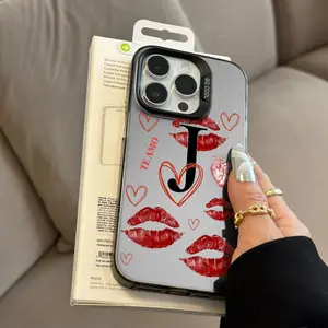 New High-Quality Creative Neon Lip Print Heart Letter J Pattern Metal Acrylic Phone Case, for iPhone Phone Case iPhone 17/17 Air/16/16 Pro Max/5 Pro/15/14 Pro Max/14 Plus/14/13 Pro/13/12 Pro Max/11 Pro Max/12/XR/X/XS Max/7/8 Plus, Perfect Gift for Friends