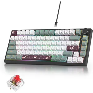 75% Green Mechanical Gaming Keyboard, Hot Swappable RGB Custom Keyboard with Knob, Gasket Mount Wired TKL Red  Keyboard 75 Percent, Creamy Mechanical Keyboard (82 Green White)