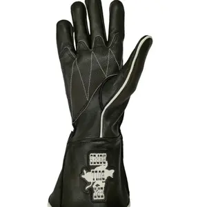 EPT Omega Bull Riding Glove w Reinforced Lizard Skin Palm Patch Black & White Leather Adult Youth Sizes Left or Right Hand