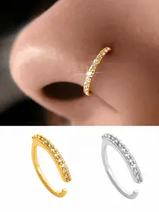2 Pcs Women's Fashion Nose Rings, Gold/silver Color Zircon Fake Nose Rings, Punk/hip Hop Style, Party Wear, No Piercing Design