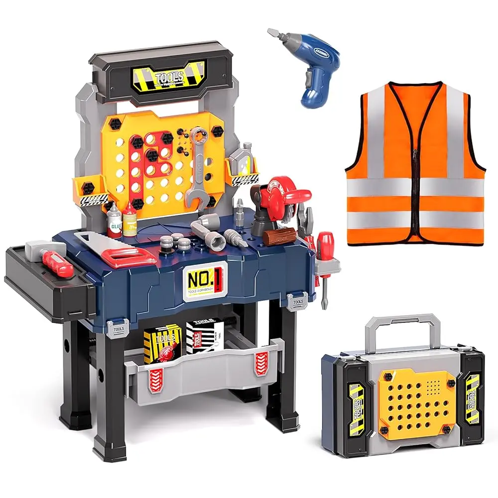 Kids Tool Bench with Realistic and Electric Drill, Construction Workbench Toys for Toddlers 3-5, Toddler Bench Set for Boys & Girls Age 3-4