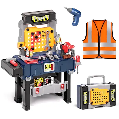 Kids Tool Bench with Realistic and Electric Drill, Construction Workbench Toys for Toddlers 3-5, Toddler Bench Set for Boys & Girls Age 3-4