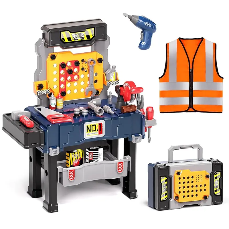 Kids Tool Bench with Realistic and Electric Drill, Construction Workbench Toys for Toddlers 3-5, Toddler Bench Set for Boys & Girls Age 3-4