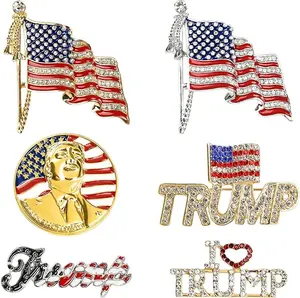 6pcs Enamel Rhinestone Crystal Republican Party Elephant Trump American Flag Political Brooch Pin Set-Political Voting Support Patriotic Pins Badge for Coats, Hats,Backpacks