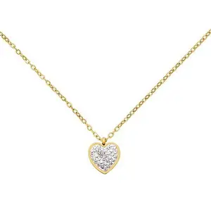 Stately Steel Stainless Steel CZ Heart Pendant Necklace