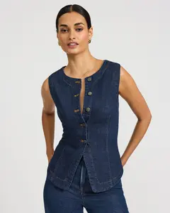 Express Denim Crew Neck Cutaway Blazer Vest