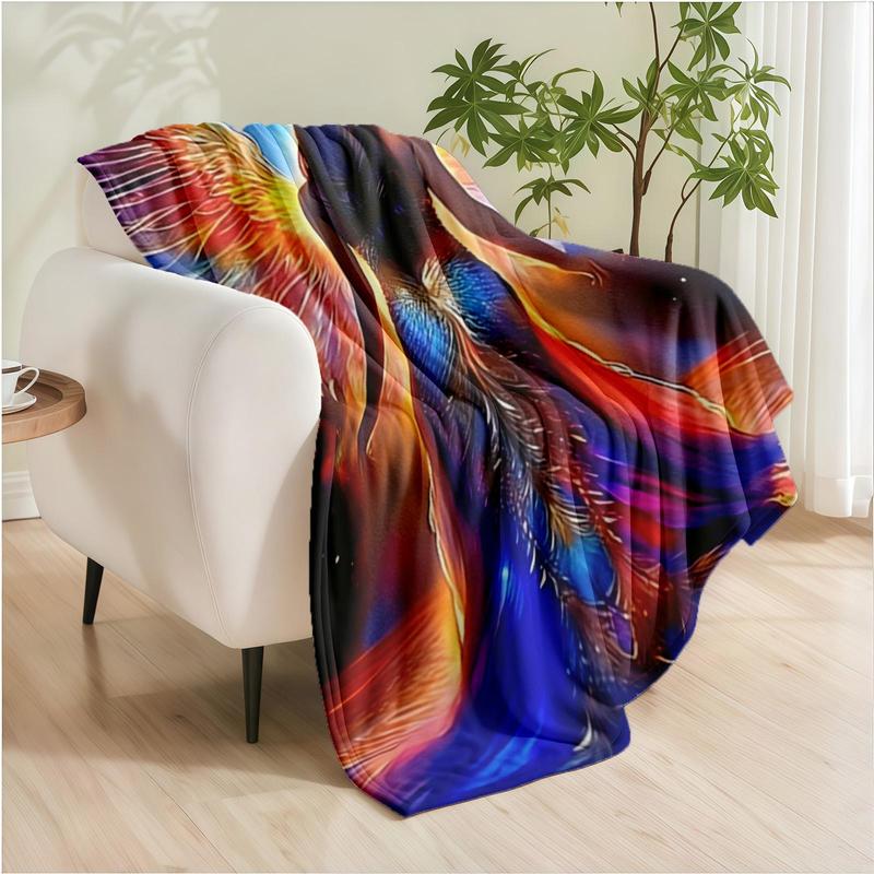 1 piece Colorful-winged angel back with cosmic halo themed flannel blanket - Oversized fluffy warm sofa blanket, suitable for beds and sofas, modern geometric pattern design, all-season use, digital printing, 100% polyester material, machine