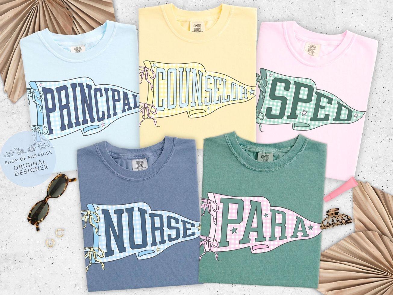 Comfort Colors Teacher Team T-Shirts, Back to School Staff Tees, School Counselor Nurse Para SPED Principal Shirts, Matching Teacher Team Apparel, Cute Educator Gift for Women & Men