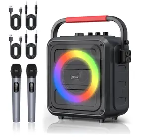 Karaoke Machine for Adults & Kids, Bluetooth Karaoke Speaker with Two Wireless Karaoke Microphones, PA System Speaker Supports TF Card/USB, AUX in, REC, Bass & Treble for Party/Meeting/Adults/Kids