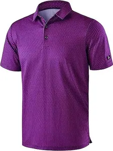 Purple Buffalo Mens Golf Polo Shirts Short Sleeve Dry Fit Performance Moisture Wicking Casual Print Collared Golf Shirts for Men