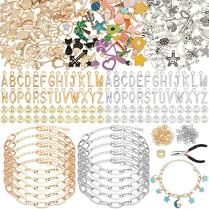 477Pcs DIY Charm Bracelet Set with Gold & Silver Charms, Paperclip Chain Bracelets, Alphabet Charms, Complete Jewelry Making Supplies for Crafting