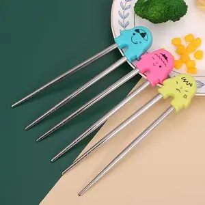 3pcs Cartoon Kids Training Stainless Steel Chopsticks Set, Utensils, Non-Slip Pasta Sushi Chopsticks, Ideal for Home Kitchen Restaurant, Party Buffet Gift