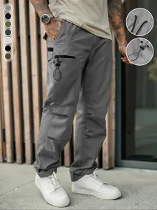 Men's Outdoor Cargo Pants Lightweight Skin-Friendly Fabric Windproof Durable Multi-Pocket Design Adjustable Hem Baggy Wide-Leg Sweatpants Fitness Pants