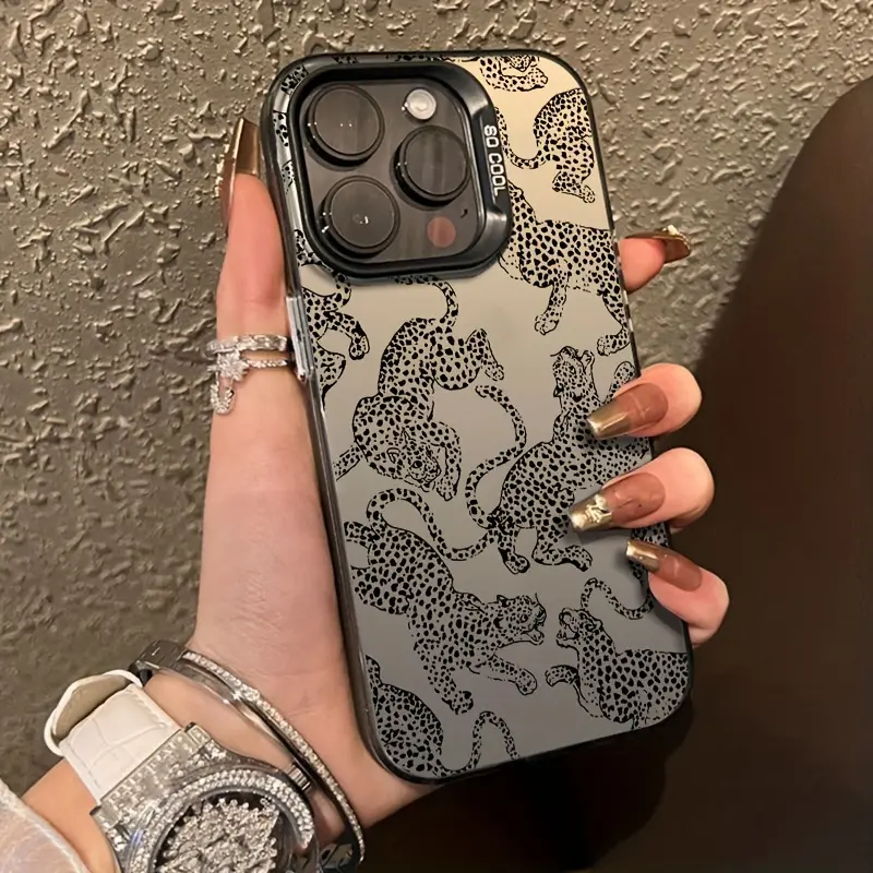 Electroplated Phone Case with IMD Colorful Black Leopard Pattern Suitable for Apple17 16 15/14promax/13/pro12/11 Series xsmax/xr/78plus Mobile Phone Shell
