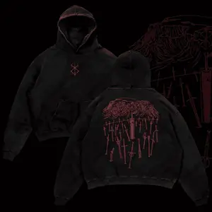 Hill Of Swords Berserk Retro Vintage Unisex Oversize Anime Manga Acid ed Heavyweight Cotton Hoodie Anime Merch Relaxed C Hoodied Comfy Cotton Hoodies
