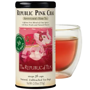 The Republic of Tea — Republic Pink Chai Herbal Tea Tin, 36 Tea Bags, Naturally Caffeine Free