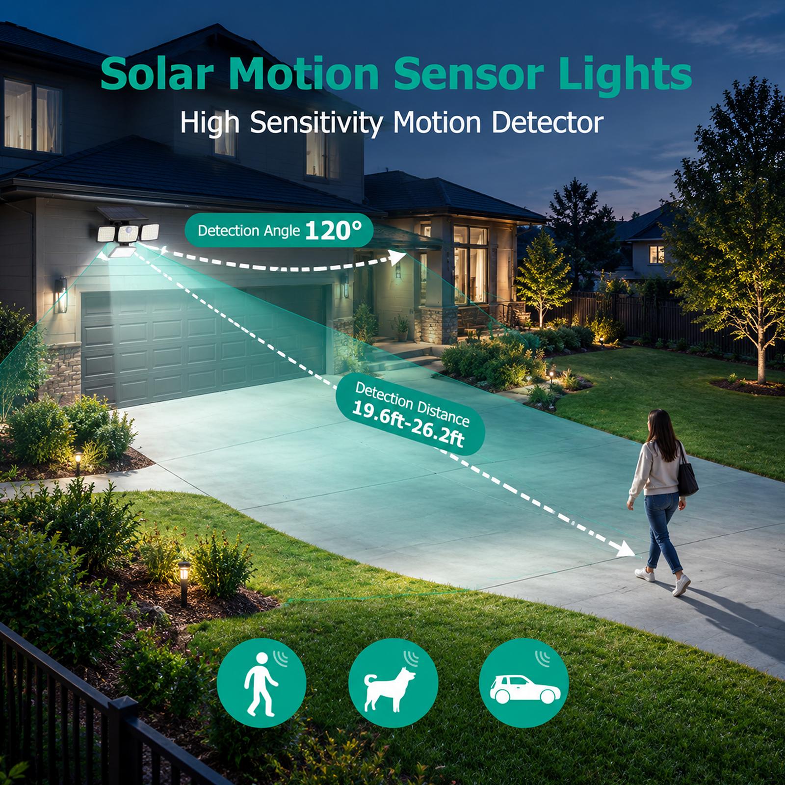 Hoodink Solar Outdoor Wall Light - 4500LM Flood Beam, 306LED 4-Heads Motion Sensor, Remote Control, 270°Wide Angle, IP65 Waterproof, Easy Install, 3 Modes, Solar No Wiring, Adjustable Flood & Spot Lighting, Outdoor Lighting Solutions for Backyard Hoodink Solar Outdoor Wall Light - 4500LM Flood Beam, 306LED 4-Heads Motion Sensor, Remote Control, 270°Wide Angle, IP65 Waterproof, Easy Install, 3 Modes, Solar No Wiring, Adjustable Flood & Spot Lighting, Outdoor Lighting Solutions for Backyard