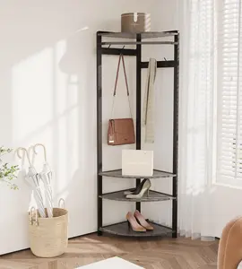 Garvee corner wardrobe with shoe bench entrance, corner hall tree with 6 double hooks, corner wardrobe with storage, corner tree with organizer, shoe bench, shelf for entrance, hallway, cabinet