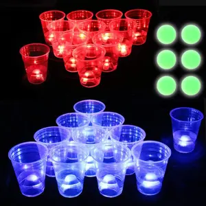 The Dark Beer Pong Set, LED Beer Pong Cups with Glow-in-the-Dark Balls, 22 Cups with 22 LED Lights (11 Red, 11 Blue), 6 Balls, Glow Party Game Set