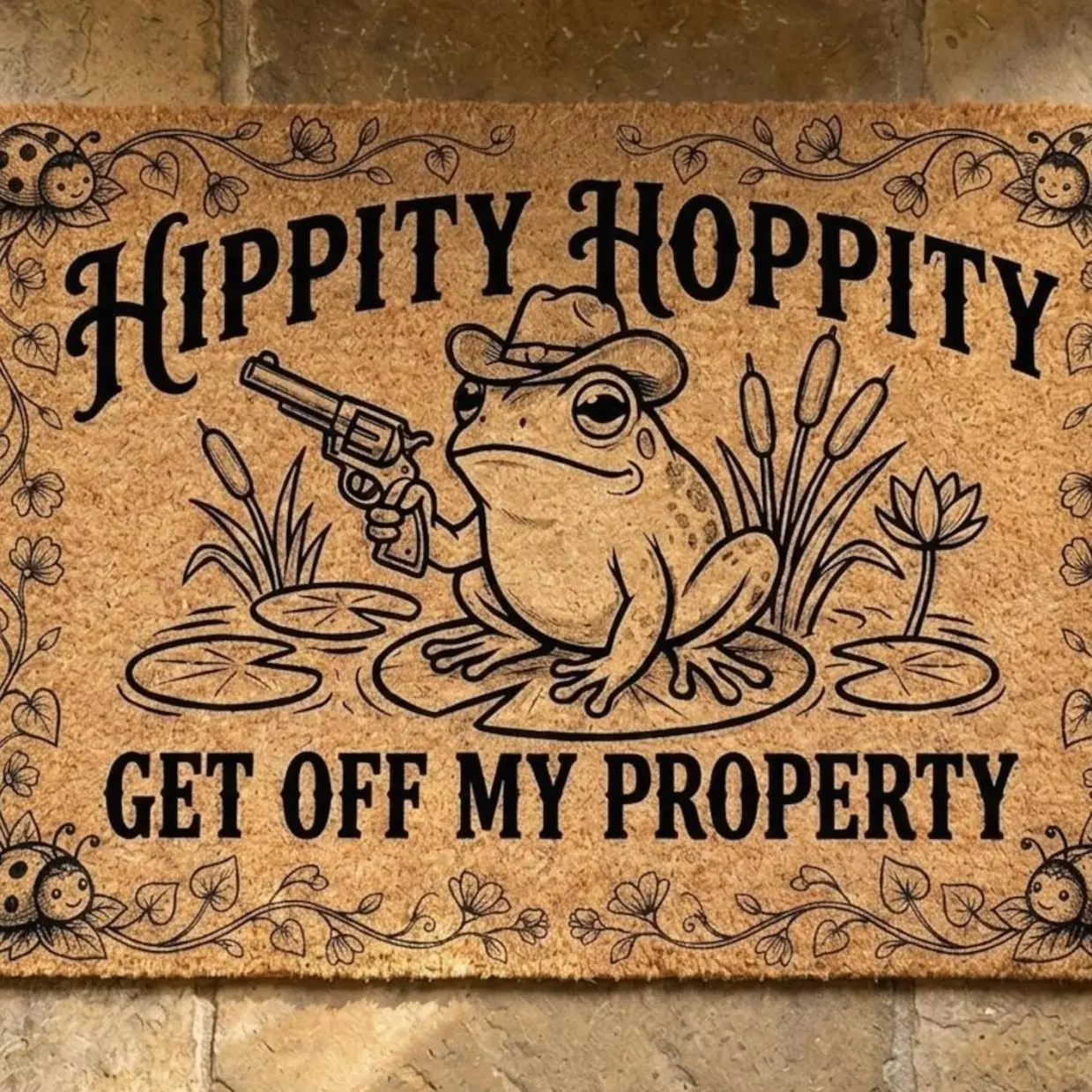 Frog Cowboy Doormat, Hippity Hoppity Get Off My Property, Outdoor Entrance Rug