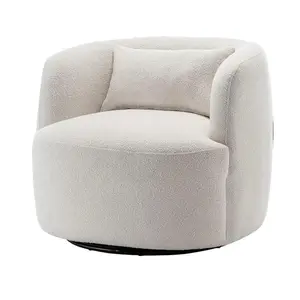 Boucle Swivel Cloud Chair Armchair Upholstered Accent Modern Fabric Sofa Barrel Single Living Room 360 Bedroom Arm Round Assembled Aesthetic