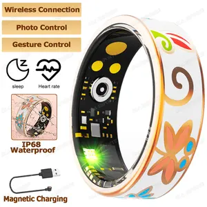 New Color Enamel Craftsmanship Smart Ring Men Women Sleep Monitoring  Multi-sport Modes Ring multifuntional ip68 amaz  fit  helio spo2 monitor Ceramic Glass Activity Tracker Waterproof Couple