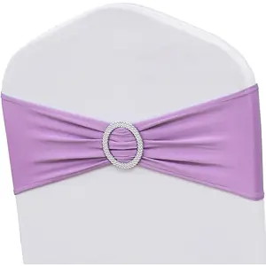 50 PCS Spandex Lilac Chair Sashes for Wedding Stretch Chair Bands with Buckles Elastic Chair Ties Bows for Party Folding Chairs Celebration Anniversary Events Decorations