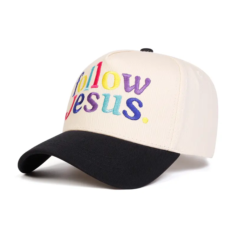 Unisex Colorful Letter Follow Jesus Embroidered Baseball Cap, Adjustable Outdoor Sun Protection Hat for Spring & Fall Travel, Premium Quality Cap, Embroidery Hat, Premium Quality Hats