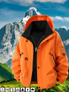 Men's Waterproof Windbreaker Jacket - Solid Color Outdoor Hiking Raincoat with Hood, Zippered Pockets & Adjustable Cuffs (Breathable, Lightweight, Windproof, Perfect for Cycling, Camping & Travel)