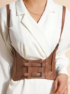 Elegant Women's Suspender Strap Waist Cincher, Vintage Punk Coffee Color Belt, Sexy Chest Tie-Up, Perfect for Parties, Casual, Dates, Punk Fashion Belt, Stylish Belts