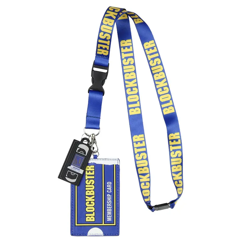 Blockbuster Video Membership Card ID Badge Holder - Nylon Lanyard, Plastic Key & ID Rubber Charm Pendant, Bioworld Mfg. Identification Accessory