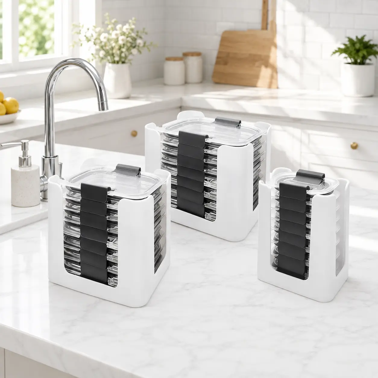 3-Pack Container Lid Organizer for Rubbermaid Brilliance, Space-Saving Kitchen Lid Storage Rack, White kit