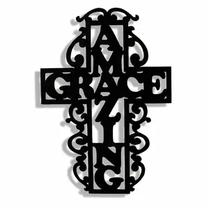 Letter & Cross Pattern Wall Art, Metal Wall Decor, Wall Hanging Decor for Home Living Room Bedroom, Home Decor, Room Decor, Religious