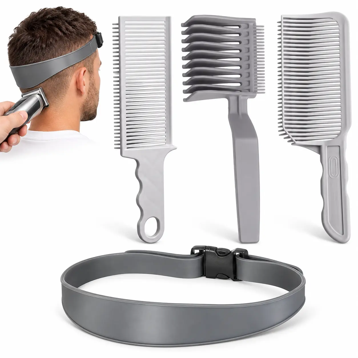 4-Piece Hair Cutting Guide Comb Set for Men and Women, Adjustable Silicone Band Hair Trimming Tool, Reusable Haircutting Guides for Home Hair Styling and Barber Use