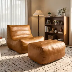 CAODOC Big Bean Bag Lounger Chairs With Ottoman Large Beanbag Chair for Adults Boneless Bean Bag Sofa with Memory Foam Filled for Living Room, Bedroom,Balcony,Playroom