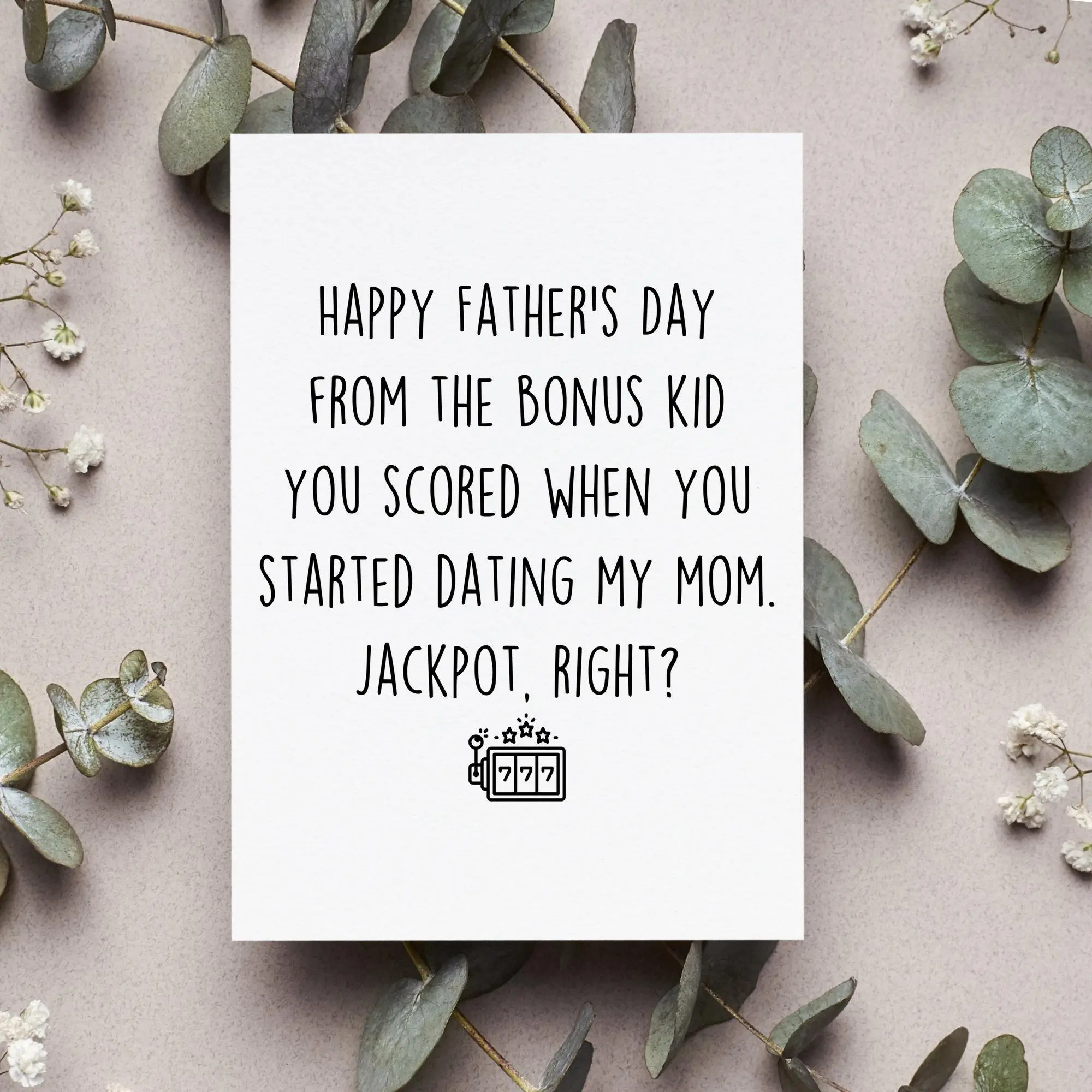 Happy Fathers Day From Bonus Kid Card, Funny Stepdad Gift, BOnus Dad Fathers Day GrEeting Card, Step Dad Wife Folded Card
