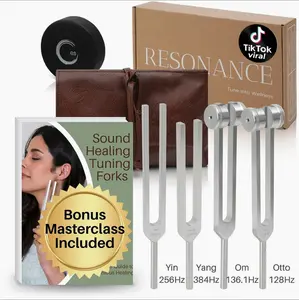 Brand new upgraded model Resonance Sound Healing Tuning Fork Set – 128Hz, 136.1Hz, 256Hz, 384Hz with Activator – Sound Therapy for Stress Relief, Deep Relaxation & Chakra Balancing