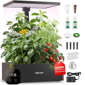 【SummerVibes】SUNCOZE Hydroponics Growing System Kit 12 Pods/20 Pods, Indoor Herb Garden with Grow Light 20W/24W/30W, 4L/10L Large Water Tank with Adjustable Height, Built-in Pump, Gardening Gifts
