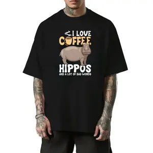 Funny "I Love Coffee & Hippos" Graphic T-Shirt — Featuring the Slogan "Can't You Hear Me, Hippo?" — 100% Cotton Unisex Loose-Fit Casual Shirt — Perfect for Coffee Lovers