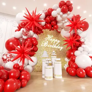 200Pcs Red & White Balloon Garland Kit with Stars & Confetti for Romantic Party Decor