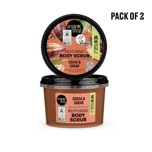 Organic Shop Body Scrub - Natural Belgian Chocolate and Sugar - 250ml, Simple, Pure, Natural for Soft and Radiant Skin. Pack of 2