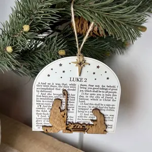 Layered Laser-Cut Nativity Silhouette Ornament with Joseph, Mary, and Baby Jesus from Luke 2 Premium Wood Rustic Twine Handmade in Utah USA