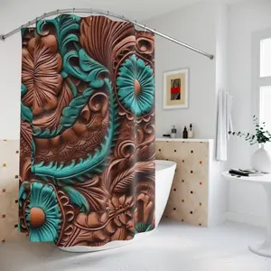 Turquoise and Tooled Leather Shower Curtain: Rustic Elegance for Your Bathroom | Western Bathroom Decor | Unique Southwestern Design Boho Cowboy