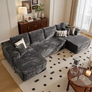 CAODOC 131" U Shape Oversized Cloud Couch Plus Sectional Sofa with 6 Soft Pillows & Lounge Chairs Modern Modular Design Boneless Upholstered Plush Corduroy Fabric for Living Room Bedroom