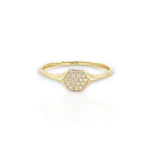 Hexagon Ring CZ - 10K Yellow Gold