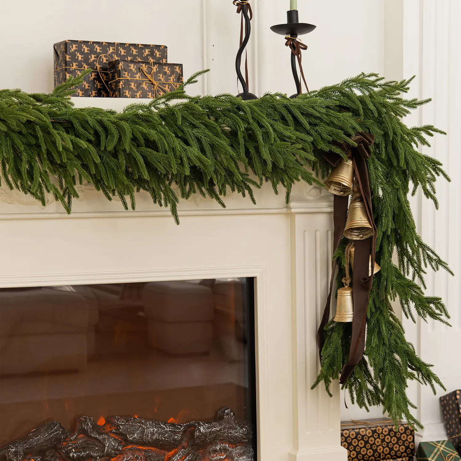 Clylaloor 6FT/9FT/14 Artificial Norfolk Pine Garlands, Real Touch Winter Pine Garland, Green Artificial Greenery Garland for Table, Mantle, Wall, Indo