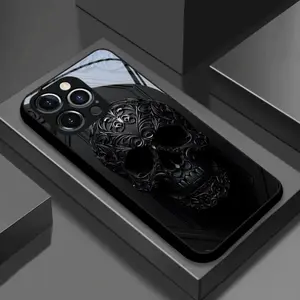 Fashionable Dark Skull Art Tempered Glass Phone Case Suitable for iPhone 16 Plus, 11, 12, 13, 14, 15, 16, and 17, Offering Protection Against Drops and Scratches. Perfect Holiday Gift for Friends and Family