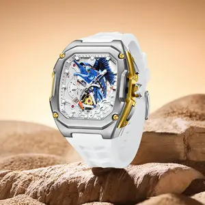 Men's quartz chronograph watch with stainless steel, waterproof, luminous hands, date display, 45mm diameter, rubber strap, casual fashion wristwatch