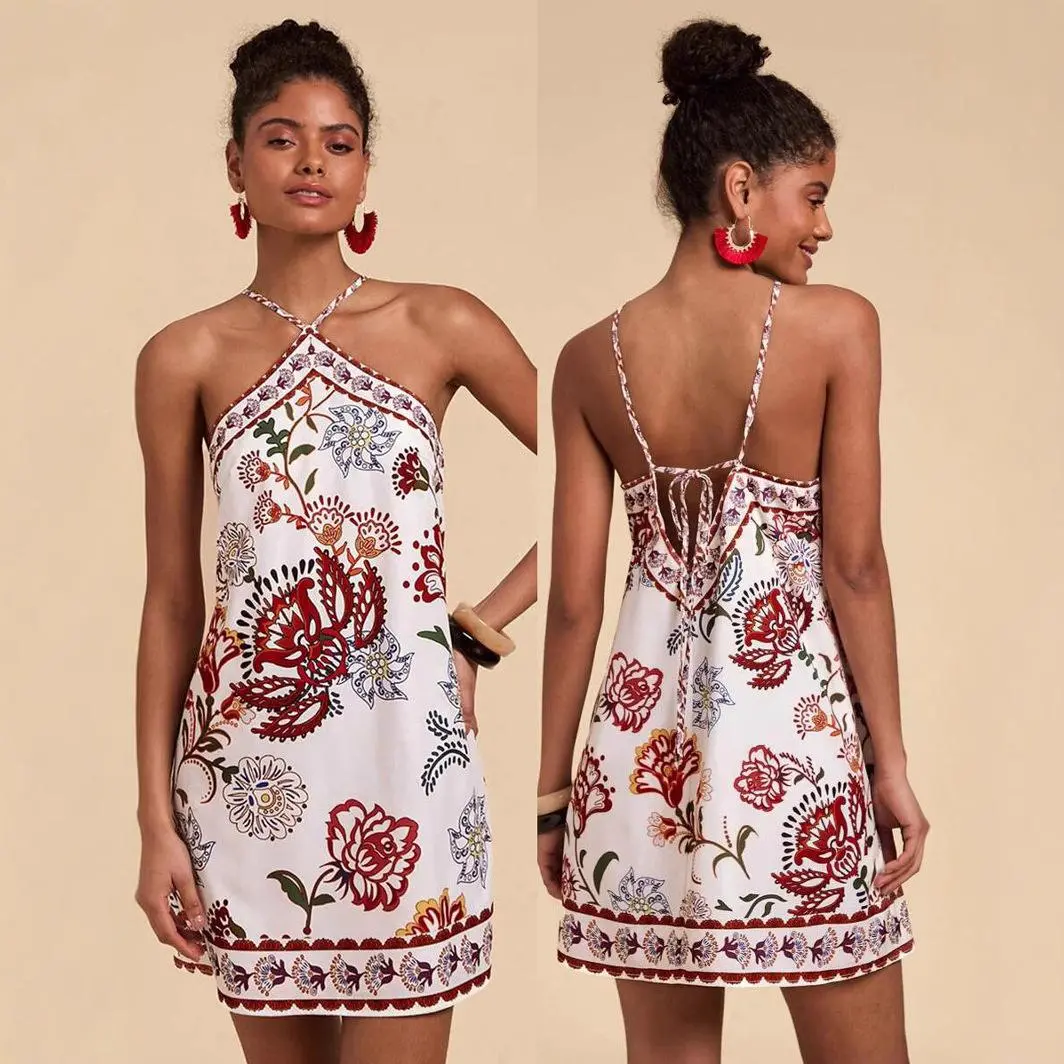 New Travachic Women's Woven Plant Print Vest Mini Dress Sexy