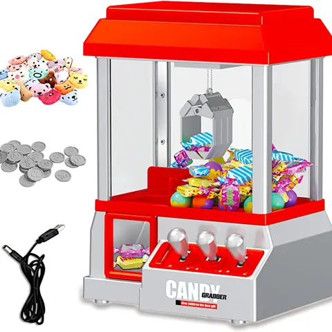 Arcade Claw Machine for Kids & Teens (12 Years Above) - Classic Prize Grabber with Plushies, Candy, Figures, Capsules Dispenser, Adjustable Game Music & Volume, Token Slot, Battery-USB Power, 60 Seconds Play, 1 x English Instruction, Pretend Play Toy Gift